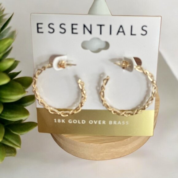 Essentials 18K Gold Over Brass 1 3/8" Hoop Earrings-NWT - Picture 1 of 1